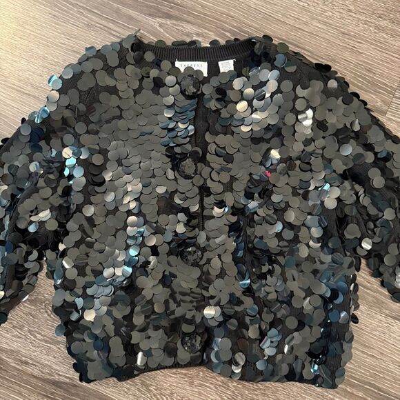 Express Tricot Vintage Large Sequin Disc Cardigan Jacket - Picture 3 of 12